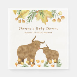 Servilleta De Papel Caída Rustic Boho Highland Cow Baby Shower