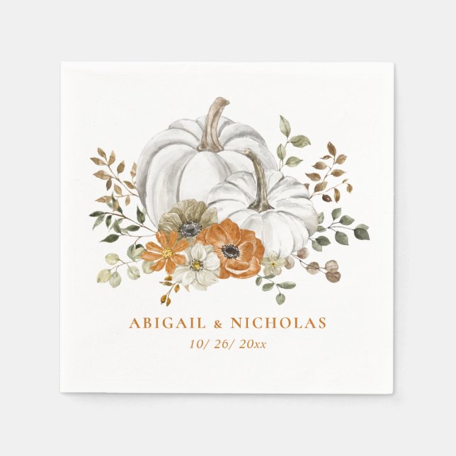 Servilleta De Papel Caída Rústica Calabaza Boda Napkins (Anverso)