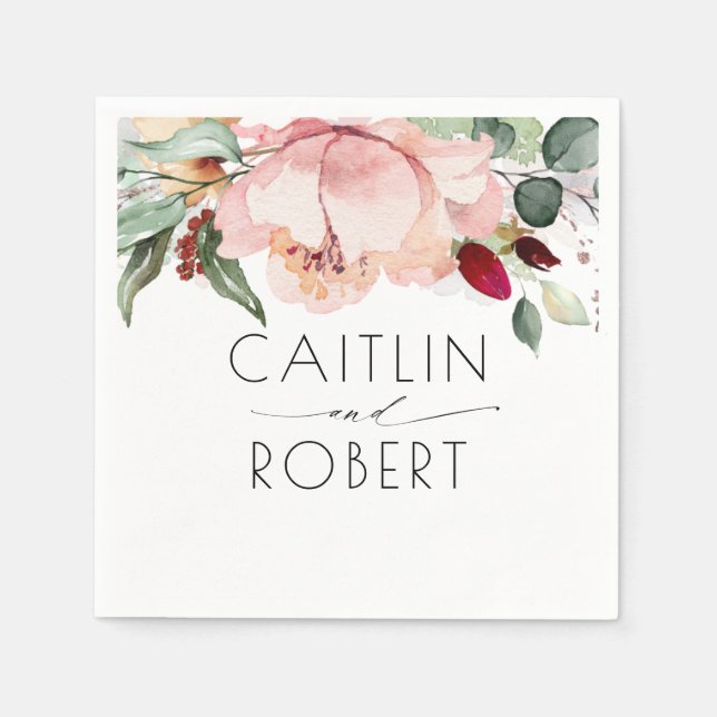 Servilleta De Papel Caída Rústica De Flores Rosa Dusty (Anverso)