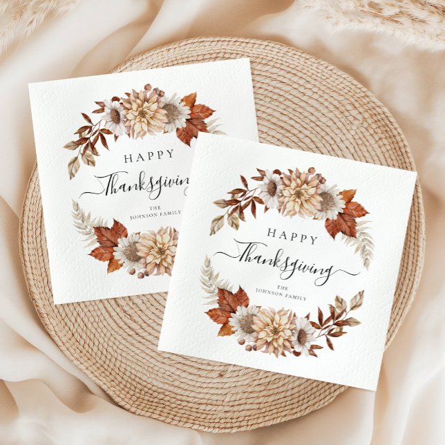 Servilleta De Papel Caída Rústica deja feliz Día de Acción de Gracias (Rustic Fall Leaves Happy Thanksgiving Napkins)