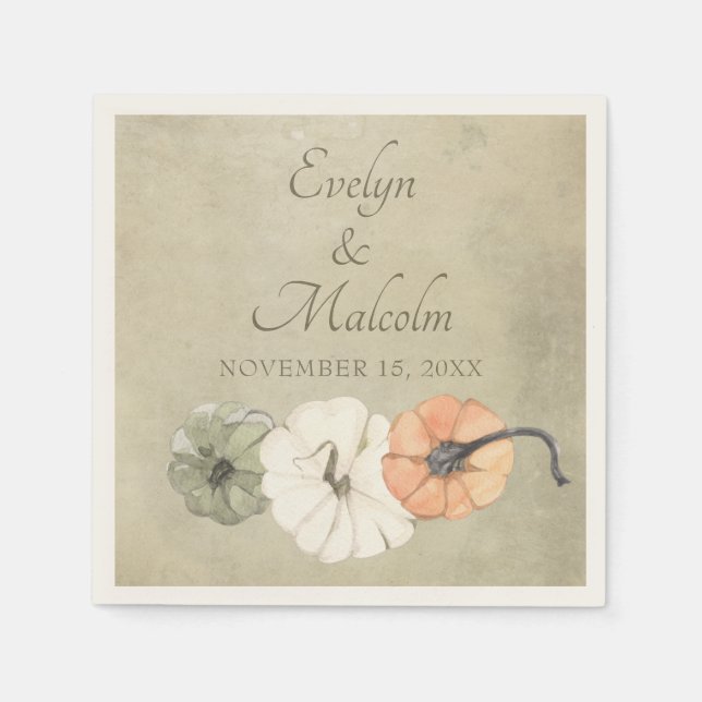 Servilleta De Papel Caída Rustica Otoño Blanco, Naranja Boda de calaba (Anverso)