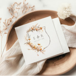 Servilleta De Papel Caída Terracotta Escudo Floral Monograma Boda