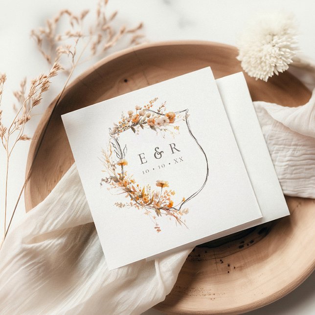 Servilleta De Papel Caída Terracotta Escudo Floral Monograma Boda (Subido por el creador)