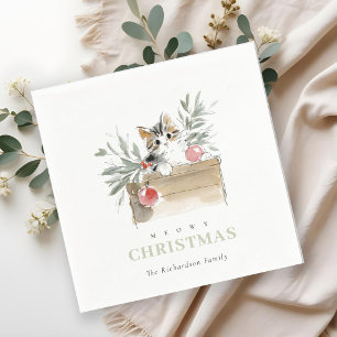 Servilleta De Papel Caja de gato Meowy de Navidad con aquarela moderna