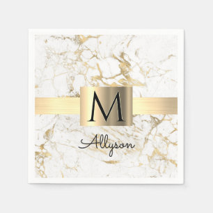 Servilleta De Papel Caja de oro con mármol blanco y dorado, monograma