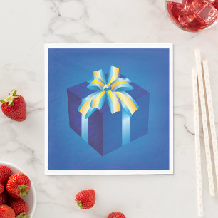 Servilleta De Papel Caja de regalo azul con cinta amarilla y Aqua