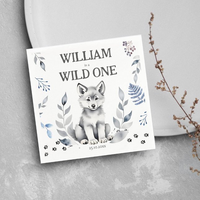 Servilleta De Papel Cajero para la fiesta de cumpleaños temática Wild  (Wild one wolf themed birthday party tableware personalized napkins woodlands cute wolf cub party)