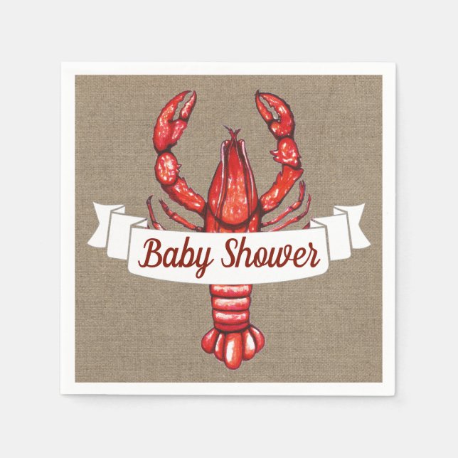 Servilleta De Papel Cajun Crawfish & Faux Burlap Baby Shower (Anverso)