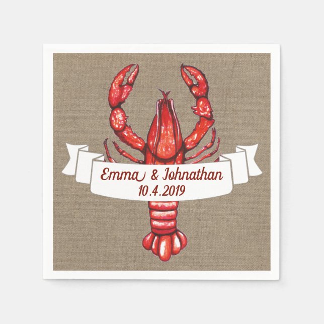 Servilleta De Papel Cajun Crawfish & Faux Burlap | Personalizado (Anverso)