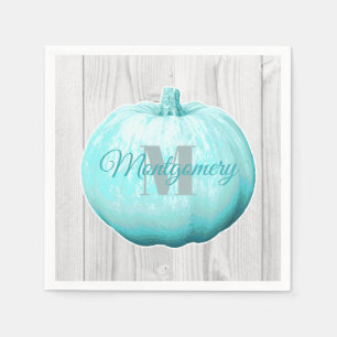Servilleta De Papel Calabaza azul y madera blanca   Personalizado