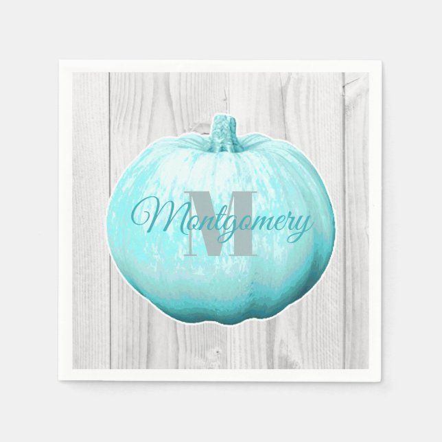 Servilleta De Papel Calabaza azul y madera blanca | Personalizado (Anverso)