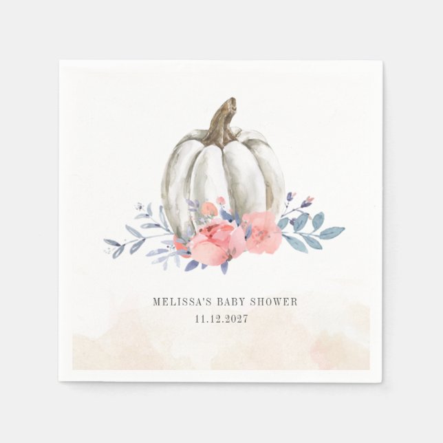 Servilleta De Papel Calabaza Baby Shower Acuarela Lilac Roses rosados (Anverso)