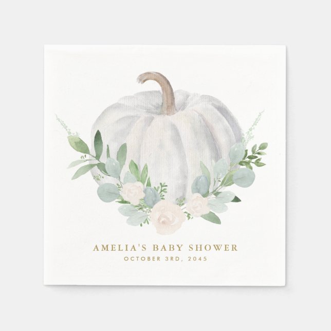 Servilleta De Papel Calabaza blanca acuarela Baby Shower otoño (Anverso)