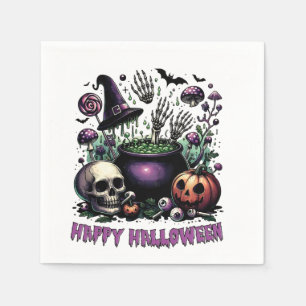 Servilleta De Papel Calabaza, Bruja, Cráneo Y Halloween Morado