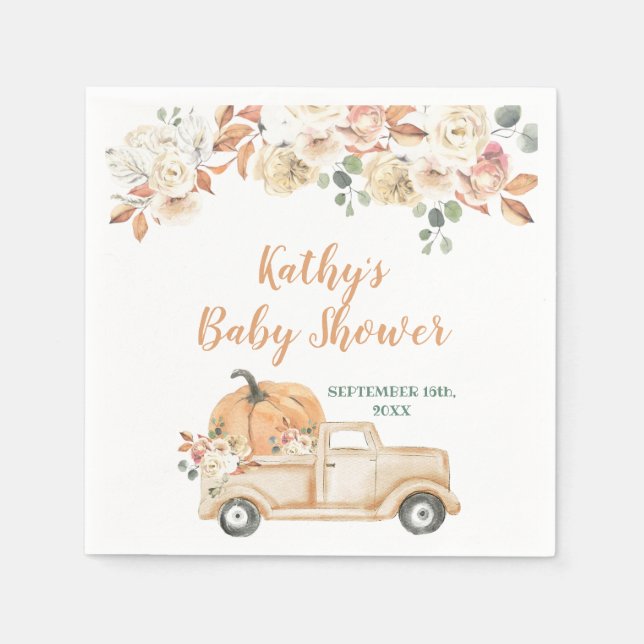 Servilleta De Papel Calabaza Calabaza Rústica Camión Baby Shower Napki (Anverso)
