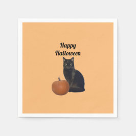 Servilleta De Papel Calabaza con gato negro Naranja feliz de Halloween