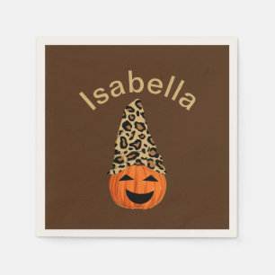 Servilleta De Papel Calabaza Con Un Gorra De Leopardo