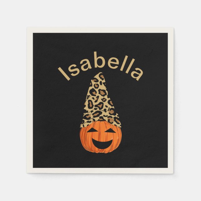 Servilleta De Papel Calabaza Con Un Gorra De Leopardo (Anverso)