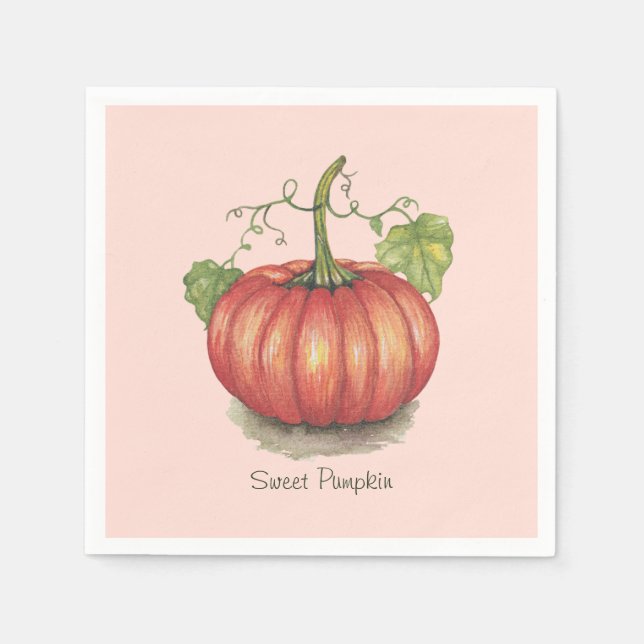 Servilleta De Papel Calabaza Cuidada Con Vinas En Acuarela (Anverso)