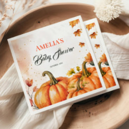 Servilleta De Papel Calabaza de Acuarela Naranja Dorada Elegante Hojas