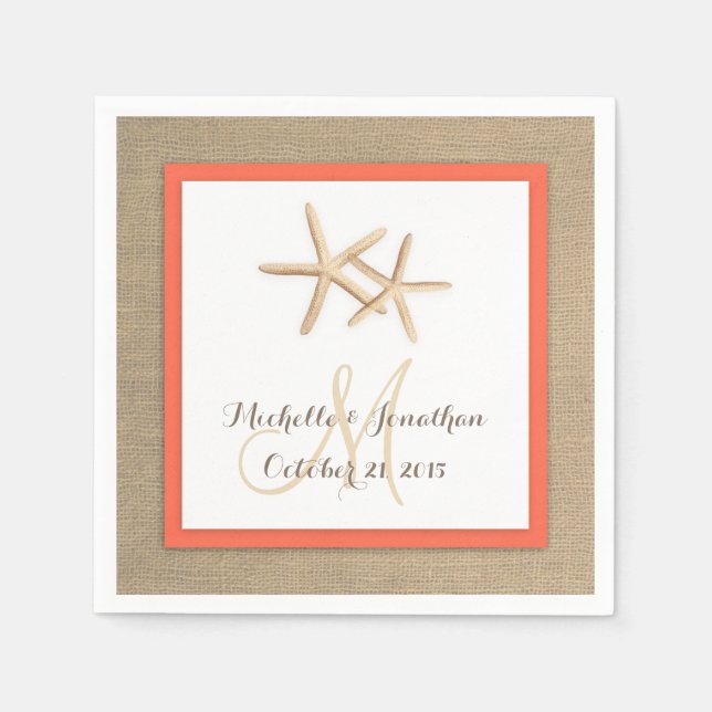 Servilleta De Papel Calabaza de bodas de la playa de Burlap de la estr (Anverso)