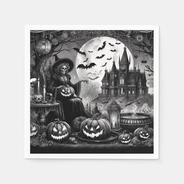 Servilleta De Papel Calabaza de Brujas Skeleton (Anverso)