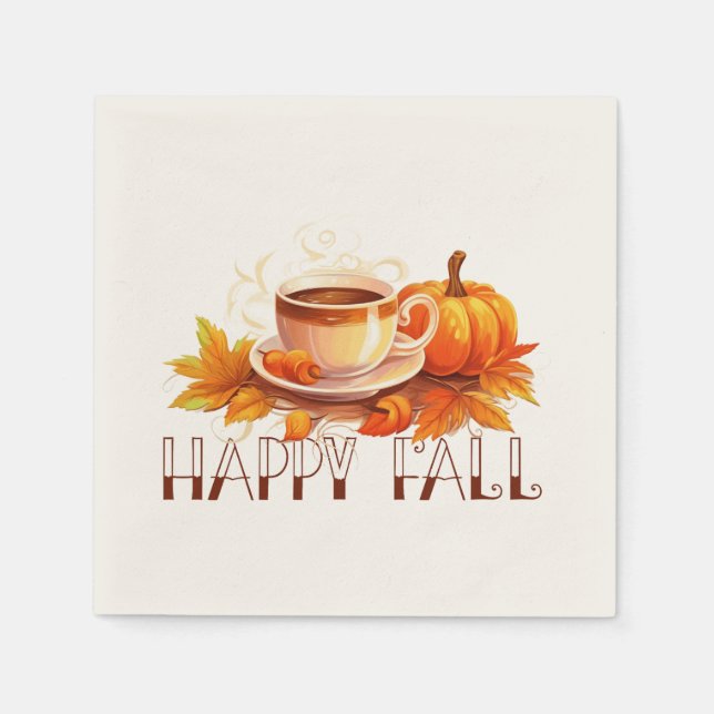 Servilleta De Papel Calabaza de café de otoño feliz (Anverso)