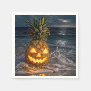 Servilleta De Papel Calabaza de Halloween de piña en oleaje oceánico