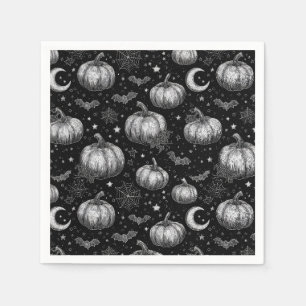 Servilleta De Papel Calabaza de Halloween en blanco y negro, murciélag