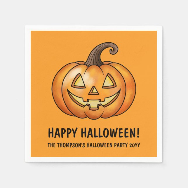 Servilleta De Papel Calabaza de Halloween Naranja con texto Personaliz (Anverso)