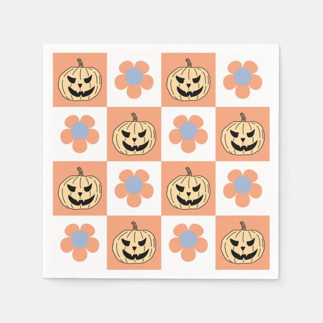 Servilleta De Papel Calabaza de Halloween naranja y tablero de damas (Anverso)