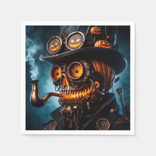 Servilleta De Papel Calabaza de Halloween Steampunk Gótico (Anverso)
