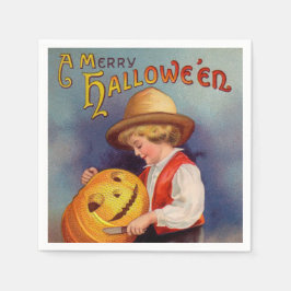 Servilleta De Papel Calabaza de Halloween tallando fiesta vintage