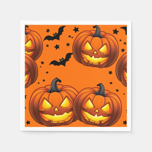 Servilleta De Papel Calabaza de Halloween y murciélagos (Anverso)