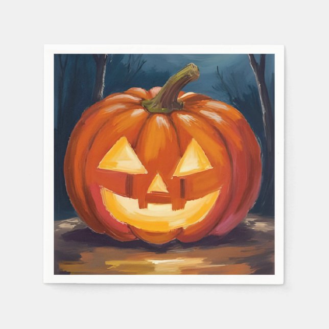 Servilleta De Papel Calabaza de Jack-O-Lantern de Halloween (Anverso)