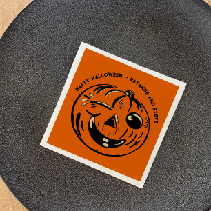 Servilleta De Papel Calabaza de Jack-o-Lantern Vintage Personalizada H