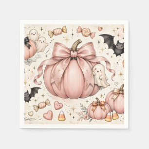 Servilleta De Papel Calabaza de lazo rosa, fantasmas y murciélagos de
