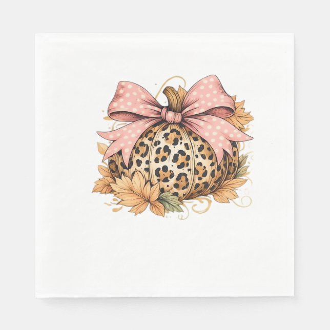 Servilleta De Papel Calabaza de leopardo de Coquette con arco rosado - (Anverso)