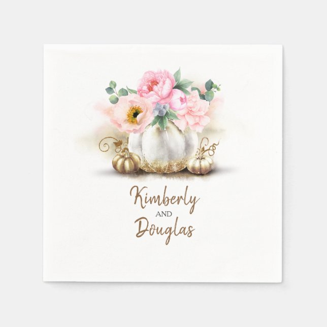 Servilleta De Papel Calabaza de oro y flores rosadas caída rusa (Anverso)