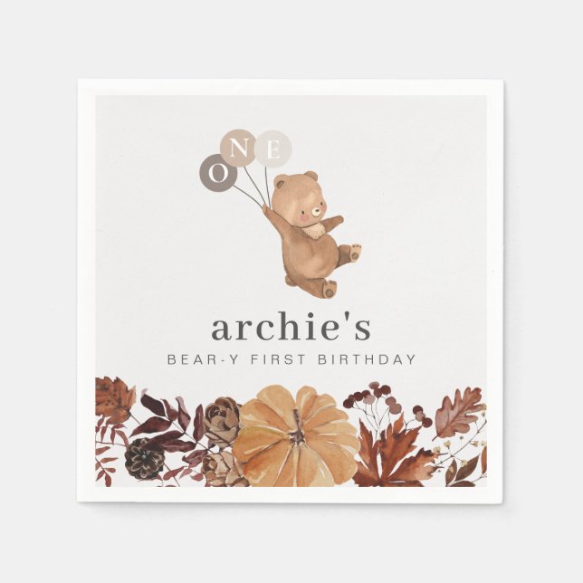Servilleta De Papel Calabaza de Oso de Teddy - Primer cumpleaños (Anverso)