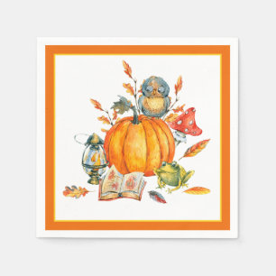 Servilleta De Papel Calabaza de otoño búho y rana
