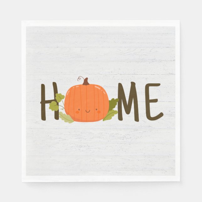 Servilleta De Papel Calabaza de Otoño con Texto de Hogar (Anverso)