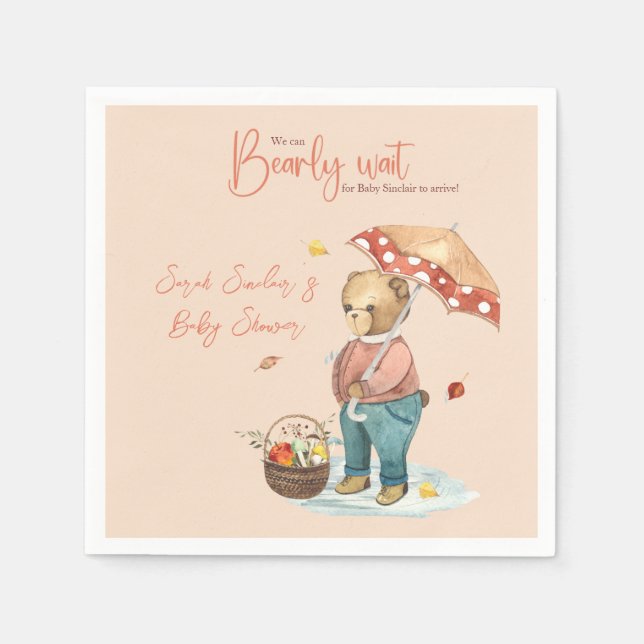 Servilleta De Papel Calabaza de papel Baby Shower Oso Otoño, cóctel (Anverso)