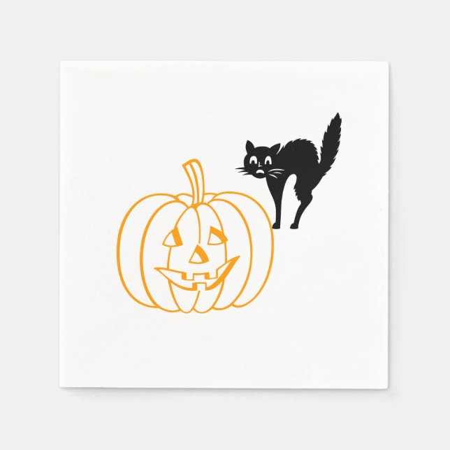 Servilleta De Papel Calabaza de papel - Calabaza y gato (Anverso)