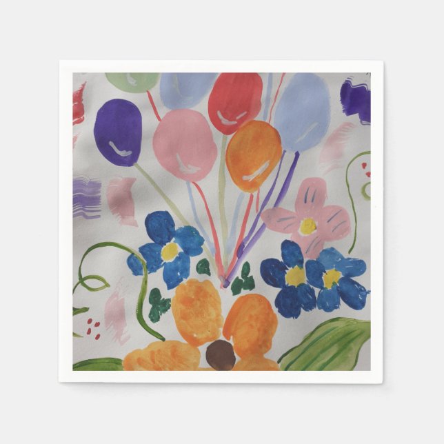 Servilleta De Papel Calabaza de papel de flores y globos (Anverso)