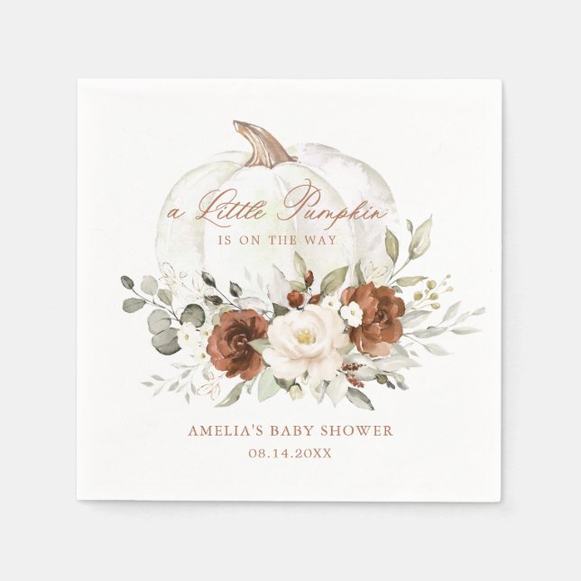 Servilleta De Papel Calabaza de roya floral Caída Baby Shower Napkins (Anverso)