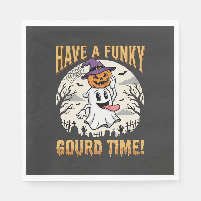 Servilleta De Papel Calabaza Fantasma de Halloween Funky (Anverso)