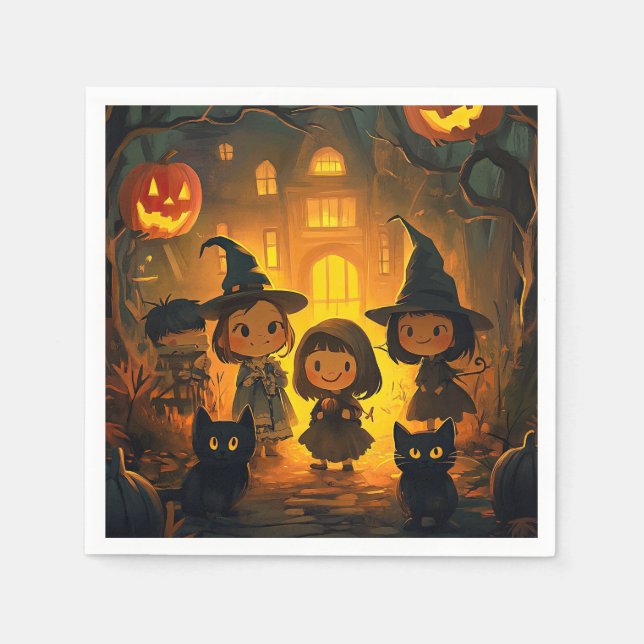 Servilleta De Papel Calabaza fantasma de los niños de Halloween retro  (Anverso)