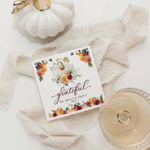 Servilleta De Papel Calabaza Floral Borgoña Agradecida Día de Acción d