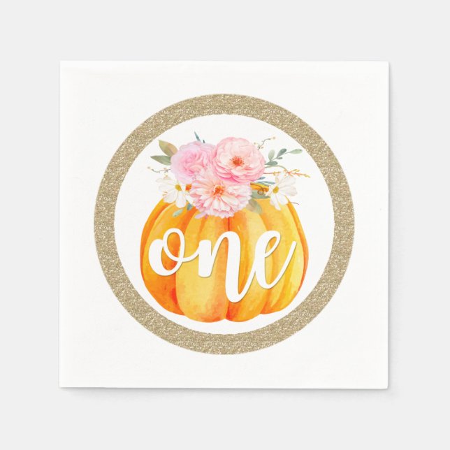 Servilleta De Papel Calabaza Floral Caída Bebé Primer cumpleaños de un (Anverso)